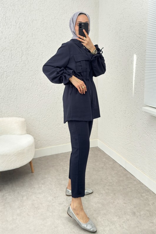 Bel ve Kol Büzgülü Takım 2223 - LACİVERT