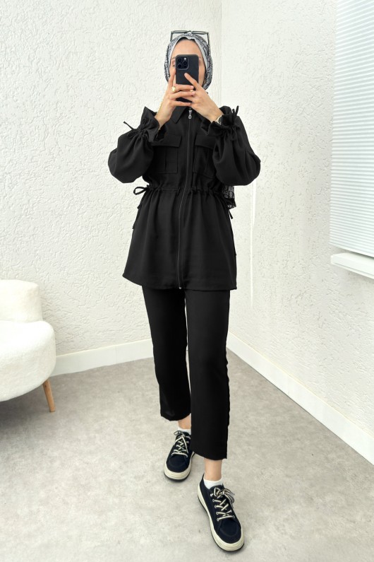 Bel ve Kol Büzgülü Takım 2223 - SİYAH