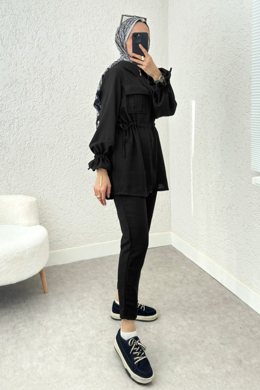 Bel ve Kol Büzgülü Takım 2223 - SİYAH