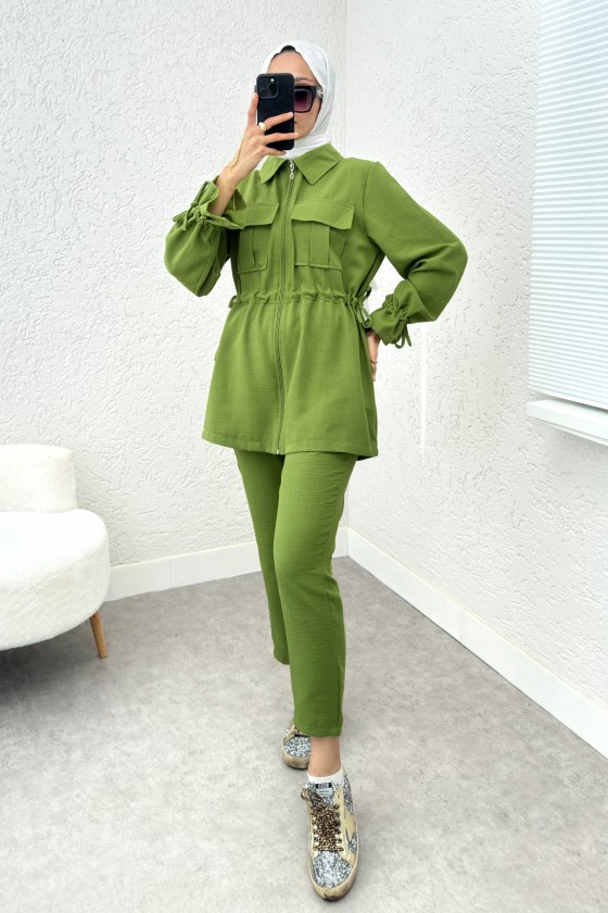 Bel ve Kol Büzgülü Takım 2223 - FISTIK YEŞİLİ