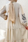 Nakışlı Kat Kat Elbise 2224 - BEJ