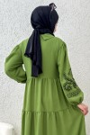 Nakışlı Kat Kat Elbise 2224 - FISTIK YEŞİLİ