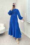 Nakışlı Kat Kat Elbise 2224 - SAKS MAVİSİ