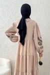 Nakışlı Kat Kat Elbise 2224 - TAŞ RENGİ Nakışlı Kat Kat Elbise 2224 - TAŞ RENGİ