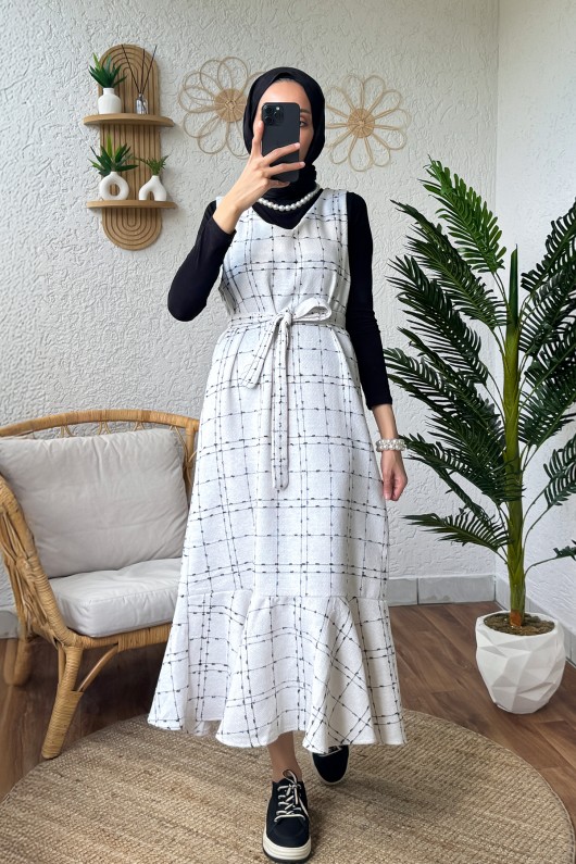 22249 Volanlı Şanel Jile - BEYAZ