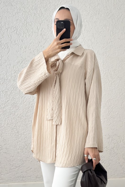 Fiyonk Bağlamalı Kimono 2225 - BEJ