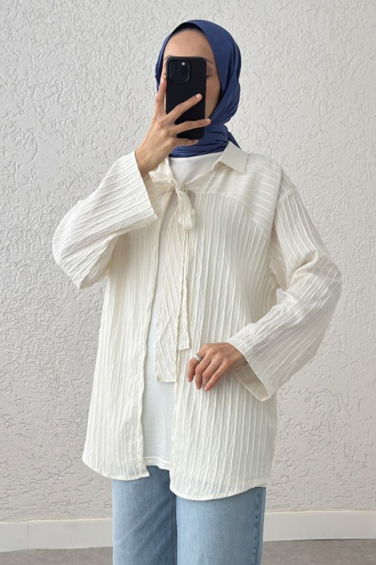 Fiyonk Bağlamalı Kimono 2225 - EKRU