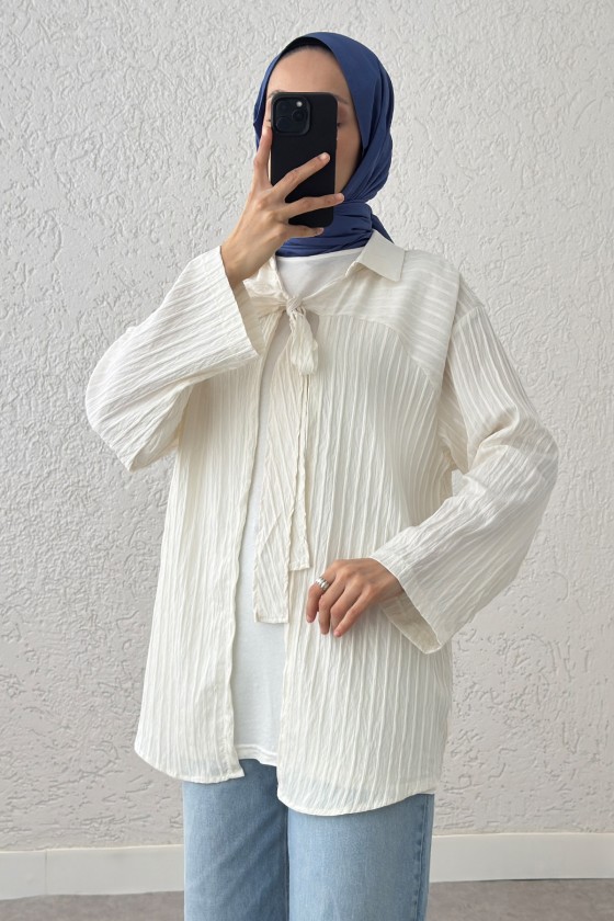 Fiyonk Bağlamalı Kimono 2225 - EKRU