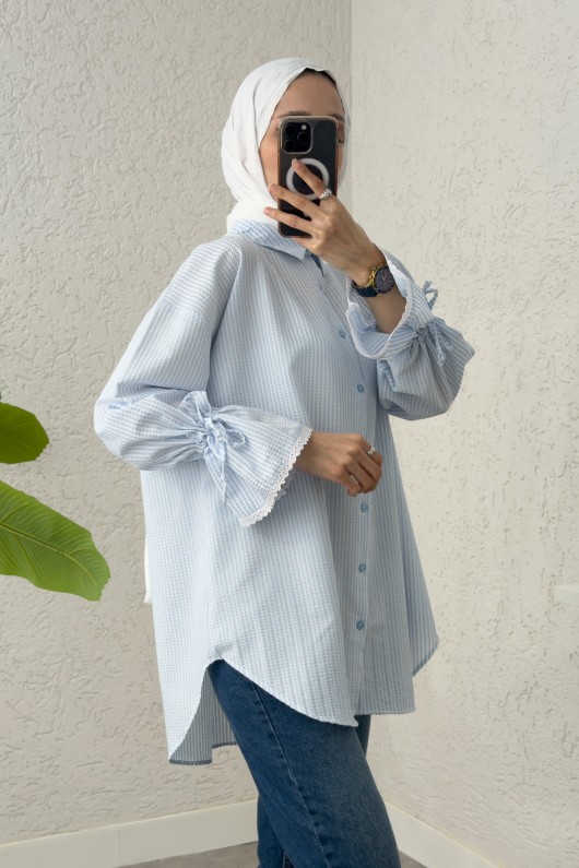 Kolu Fisto Nakışlı Gömlek 2226 - AÇIK MAVİ Kolu Fisto Nakışlı Gömlek 2226 - AÇIK MAVİ