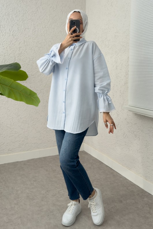 Kolu Fisto Nakışlı Gömlek 2226 - AÇIK MAVİ Kolu Fisto Nakışlı Gömlek 2226 - AÇIK MAVİ