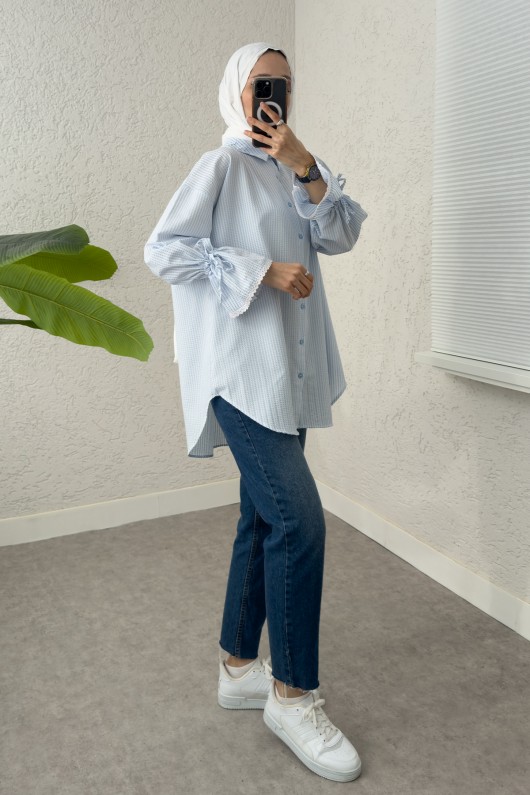 Kolu Fisto Nakışlı Gömlek 2226 - AÇIK MAVİ Kolu Fisto Nakışlı Gömlek 2226 - AÇIK MAVİ