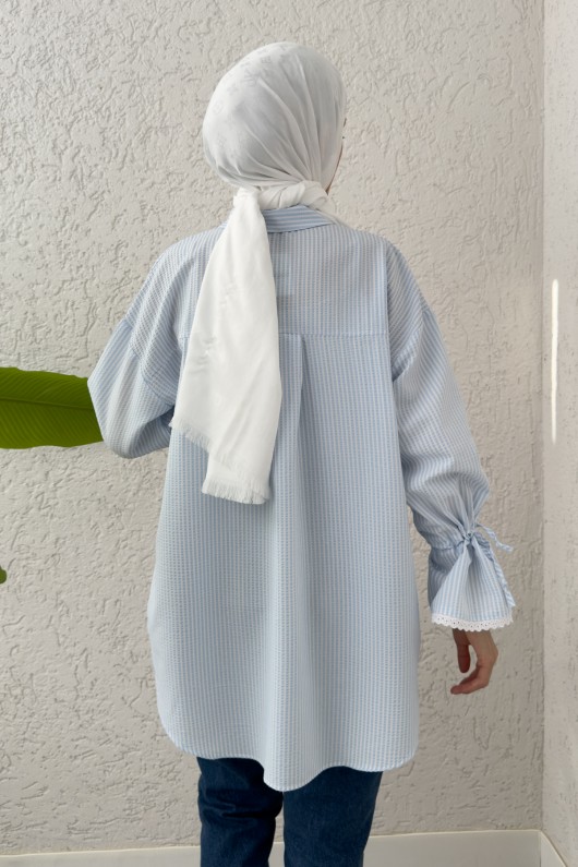 Kolu Fisto Nakışlı Gömlek 2226 - AÇIK MAVİ Kolu Fisto Nakışlı Gömlek 2226 - AÇIK MAVİ