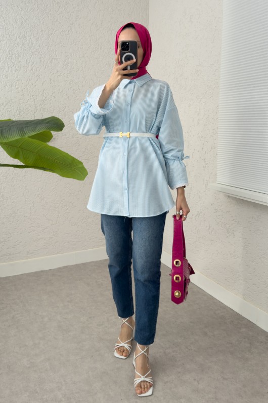 Kolu Fisto Nakışlı Gömlek 2226 - BEBE MAVİSİ