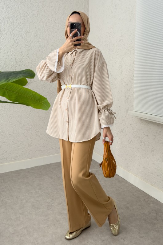 Kolu Fisto Nakışlı Gömlek 2226 - BEJ