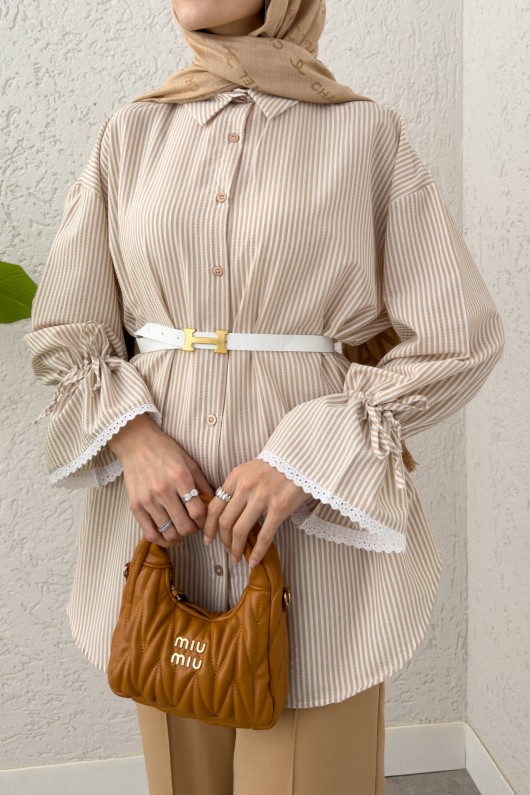 Kolu Fisto Nakışlı Gömlek 2226 - BEJ