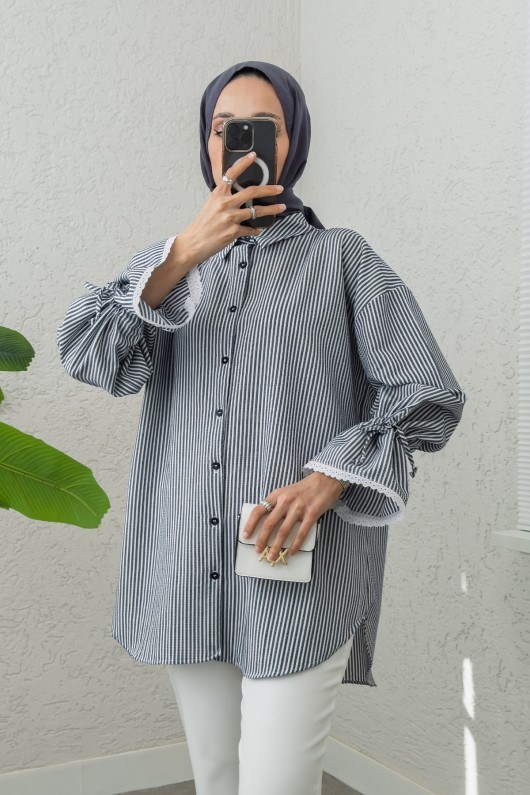 Kolu Fisto Nakışlı Gömlek 2226 - LACİVERT