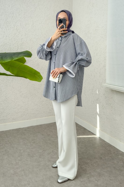 Kolu Fisto Nakışlı Gömlek 2226 - LACİVERT