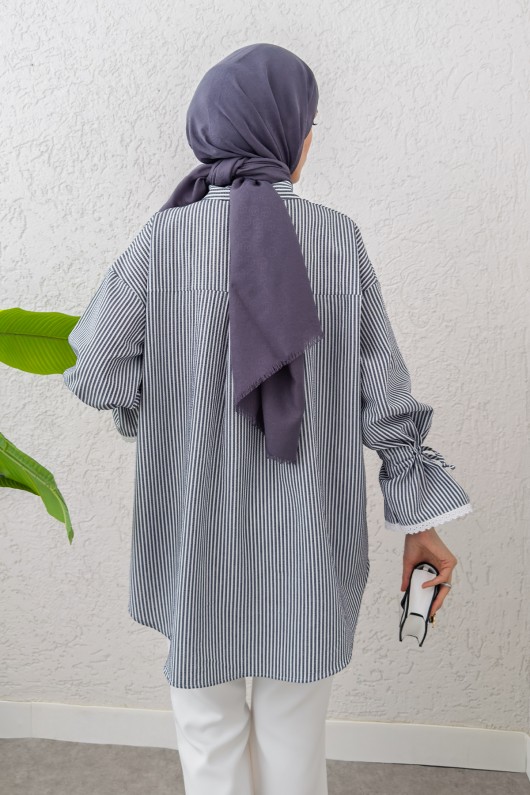 Kolu Fisto Nakışlı Gömlek 2226 - LACİVERT