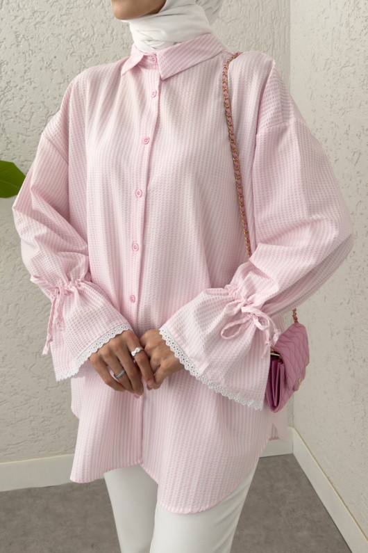 Kolu Fisto Nakışlı Gömlek 2226 - PEMBE Kolu Fisto Nakışlı Gömlek 2226 - PEMBE