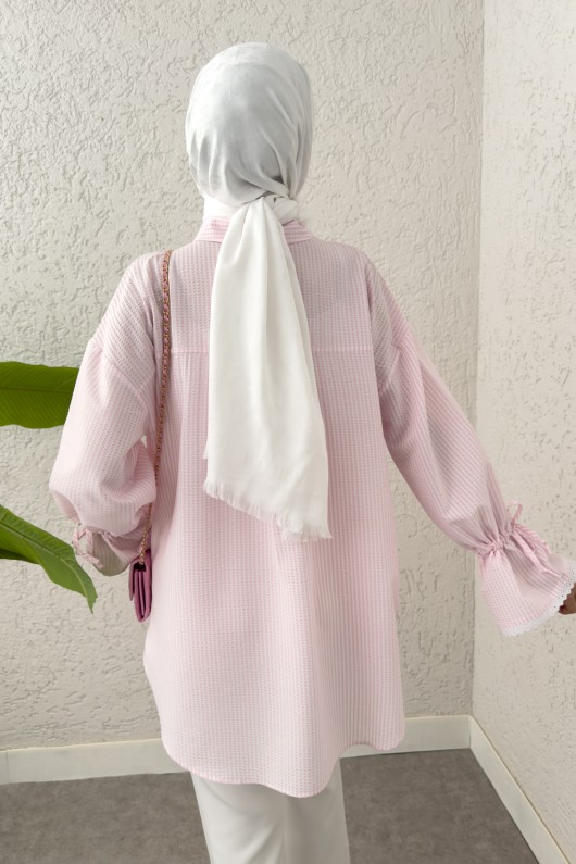 Kolu Fisto Nakışlı Gömlek 2226 - PEMBE Kolu Fisto Nakışlı Gömlek 2226 - PEMBE