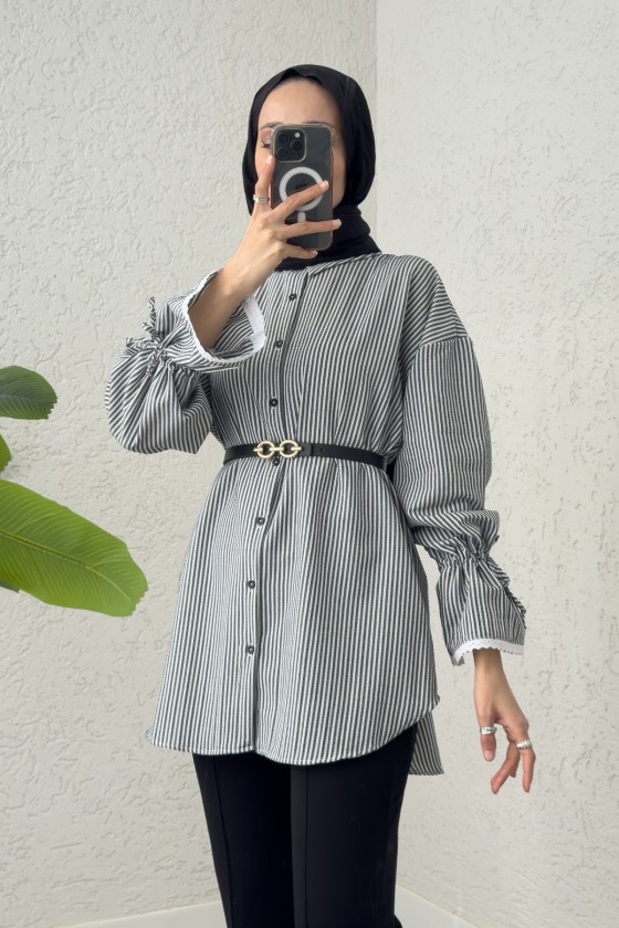 Kolu Fisto Nakışlı Gömlek 2226 - SİYAH