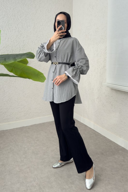 Kolu Fisto Nakışlı Gömlek 2226 - SİYAH