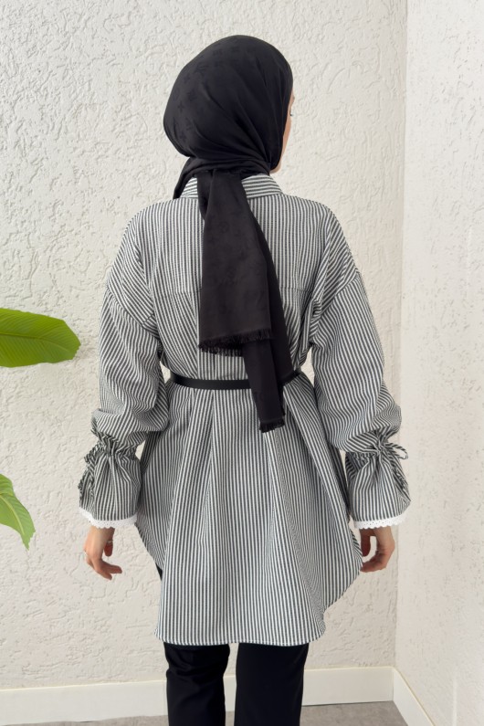 Kolu Fisto Nakışlı Gömlek 2226 - SİYAH