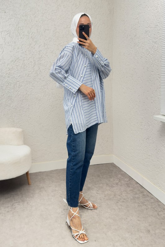 Çapraz Düğmeli Tunik 2231 - MAVİ