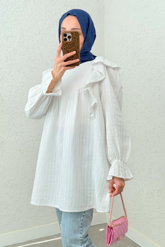 Omuz Fırfır Detaylı Tunik 2232 - BEYAZ