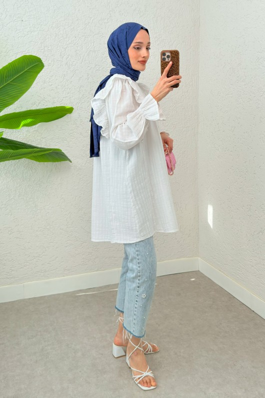 Omuz Fırfır Detaylı Tunik 2232 - BEYAZ