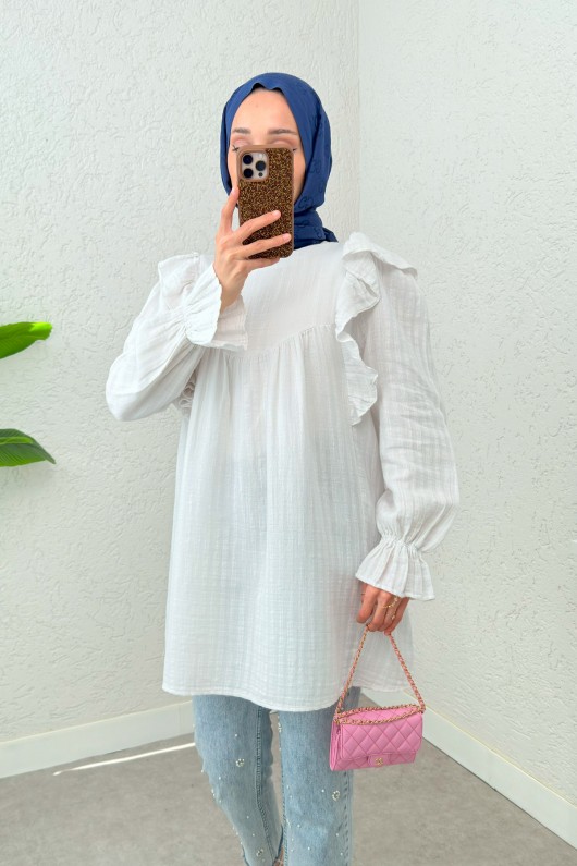 Omuz Fırfır Detaylı Tunik 2232 - BEYAZ