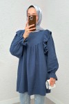 Omuz Fırfır Detaylı Tunik 2232 - İNDİGO Omuz Fırfır Detaylı Tunik 2232 - İNDİGO