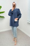 Omuz Fırfır Detaylı Tunik 2232 - İNDİGO Omuz Fırfır Detaylı Tunik 2232 - İNDİGO