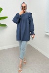 Omuz Fırfır Detaylı Tunik 2232 - İNDİGO Omuz Fırfır Detaylı Tunik 2232 - İNDİGO