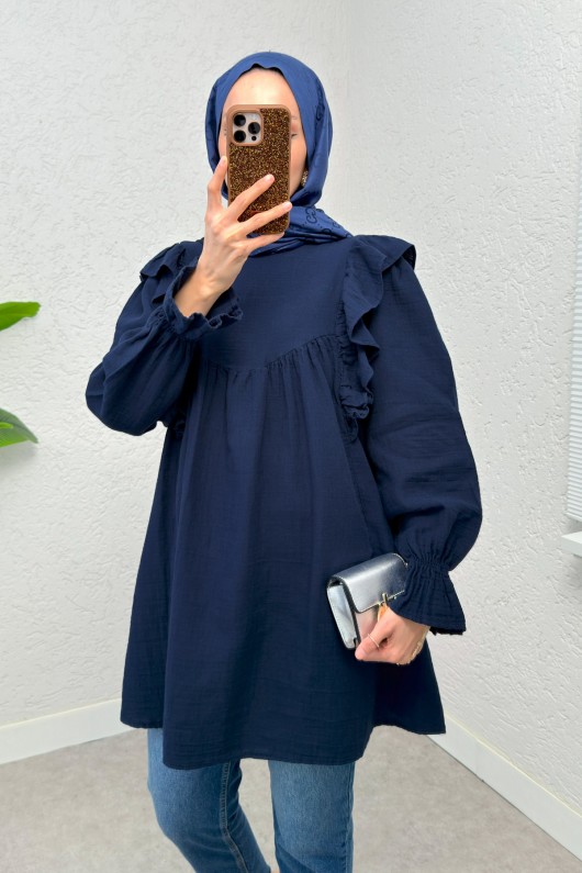 Omuz Fırfır Detaylı Tunik 2232 - LACİVERT