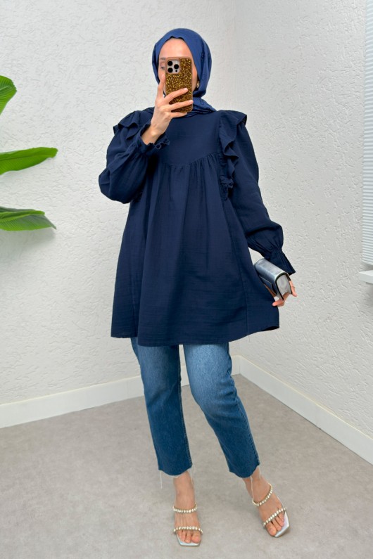Omuz Fırfır Detaylı Tunik 2232 - LACİVERT