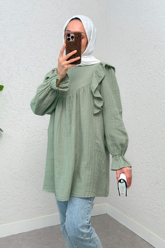 Omuz Fırfır Detaylı Tunik 2232 - MİNT YEŞİLİ