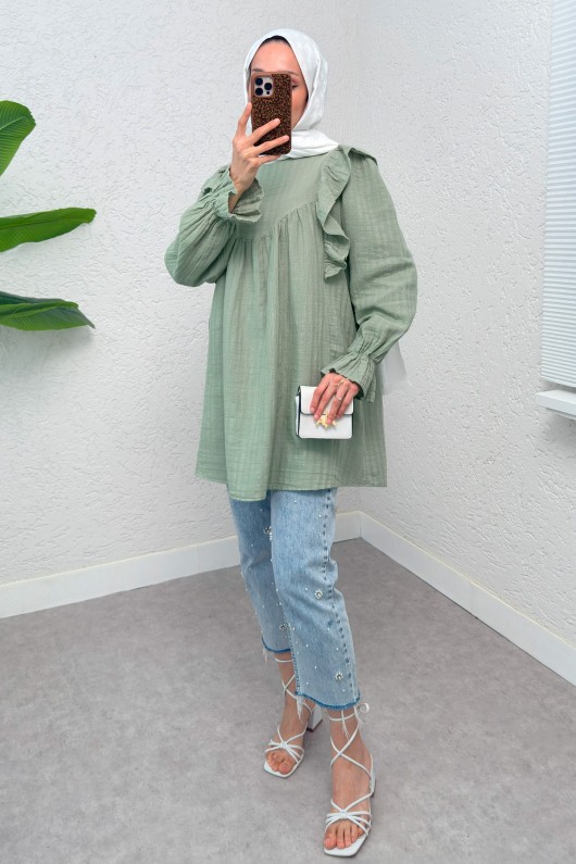 Omuz Fırfır Detaylı Tunik 2232 - MİNT YEŞİLİ