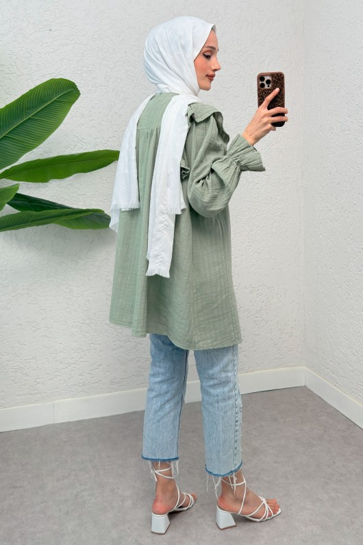Omuz Fırfır Detaylı Tunik 2232 - MİNT YEŞİLİ
