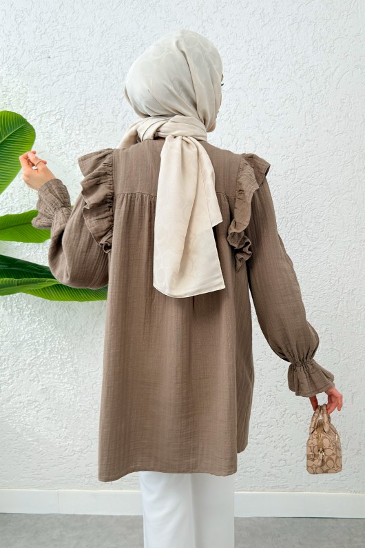 Omuz Fırfır Detaylı Tunik 2232 - VİZON Omuz Fırfır Detaylı Tunik 2232 - VİZON