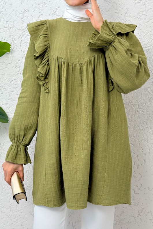 Omuz Fırfır Detaylı Tunik 2232 - YEŞİL Omuz Fırfır Detaylı Tunik 2232 - YEŞİL