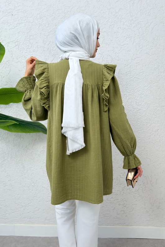 Omuz Fırfır Detaylı Tunik 2232 - YEŞİL Omuz Fırfır Detaylı Tunik 2232 - YEŞİL