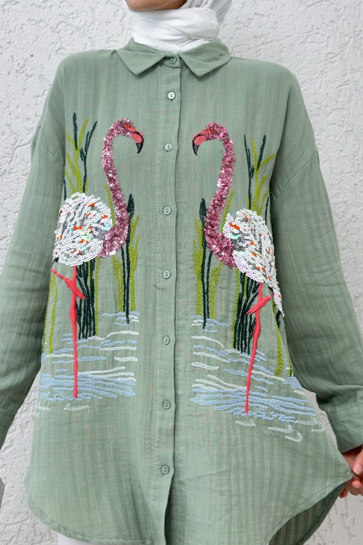 Kuğu Nakışlı Tunik 2233 - MİNT YEŞİLİ