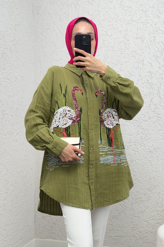 Kuğu Nakışlı Tunik 2233 - HAKİ