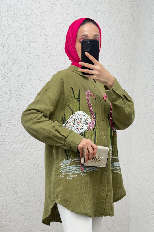 Kuğu Nakışlı Tunik 2233 - HAKİ