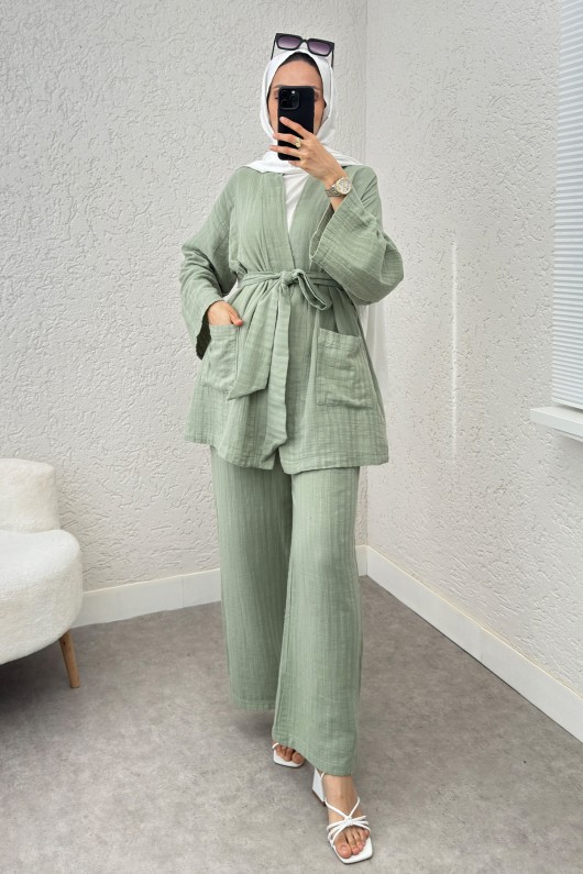 Ceday Yaka Kimono Takım 2234 - MİNT YEŞİLİ
