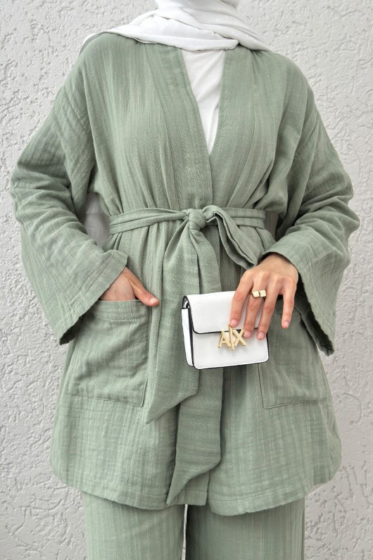 Ceday Yaka Kimono Takım 2234 - MİNT YEŞİLİ