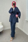 Ceday Yaka Kimono Takım 2234 - LACİVERT