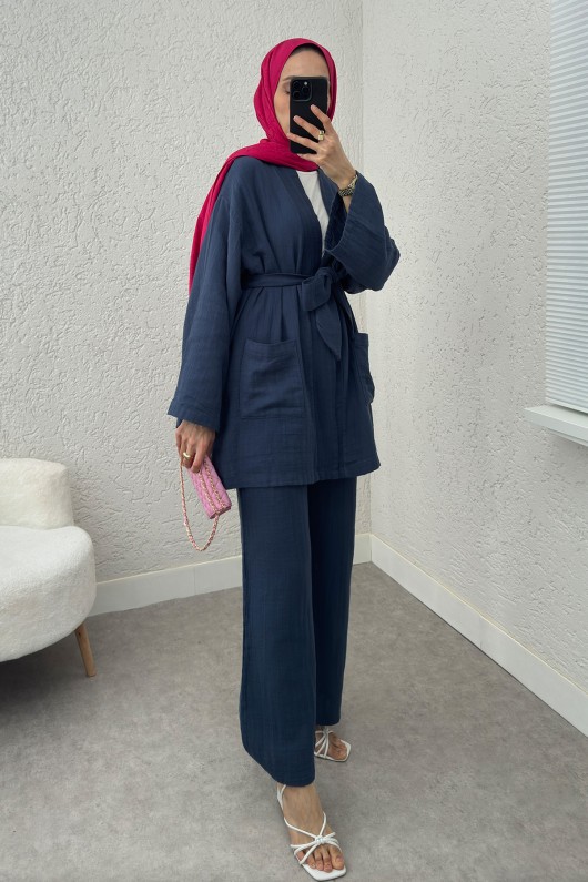 Ceday Yaka Kimono Takım 2234 - LACİVERT