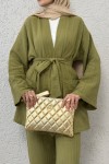Ceday Yaka Kimono Takım 2234 - YAĞ YEŞİLİ